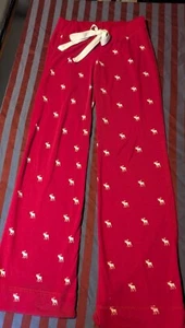 Abercrombie Cute Lounge Pants Women's Large Red White Moose Print Cotton - Picture 1 of 5