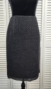 Nine West schwarzer Tweed Bleistiftrock neu mit Etikett Wollmischung Glam Mädchen Größe 2 - Bild 1 von 7