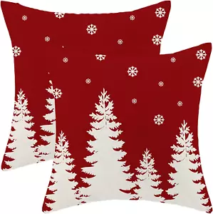 CXMEIFLY Christmas Pillow Covers 18X18 Inch Set of 2 Red Cream Christmas - Picture 1 of 12
