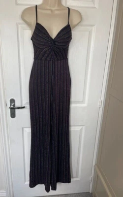 New Look Mono Negro Brillo Rayas Pierna Ancha Fiesta Tirantes Reino Unido 6 Nuevo Foto 1 de 4