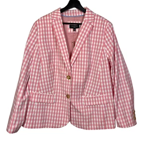 Talbots Pink White Gingham Check Blazer NEW Jacket Two Button Lined Size 16 - Picture 1 of 10