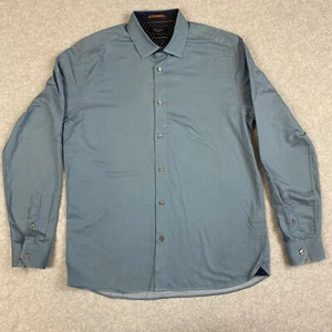 Ted Baker | Whyme Slim Fit Dot Button-up Shirt Blue | Premium Cuff Detail Sz 4 L - Picture 1 of 12