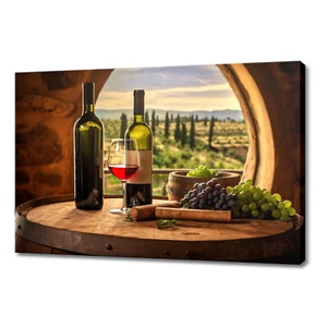 Vintage Bottle Of Red Wine Glass Grapes Kitchen Decor Canvas Print Wall Art - Picture 1 of 9