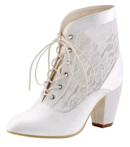 Elegant Park Womens Closed Toe Lace Up Ankle Boots Ivory HC1559 UK Size 7/EU 40 - Picture 1 of 11
