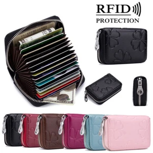 RFID-Blocking Women Leather Wallet Purse Small Credit Card Holder Zip Pocket Bag - Picture 1 of 15