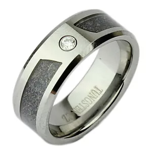 Tungsten Polished Skin Ring Two Tone Zircon 8mm Band - Picture 1 of 2