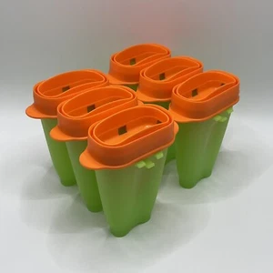 Tupperware 6 Eisförmchen Eis am Stiel Lollitups DIY Selbermachen Grün/Orange - Bild 1 von 2