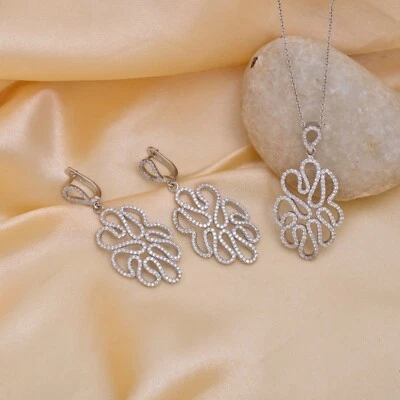 AMERICAN DIAMOND Designer Pendant with Earring Sterling Silver Jewelry Set - Image 1 of 4