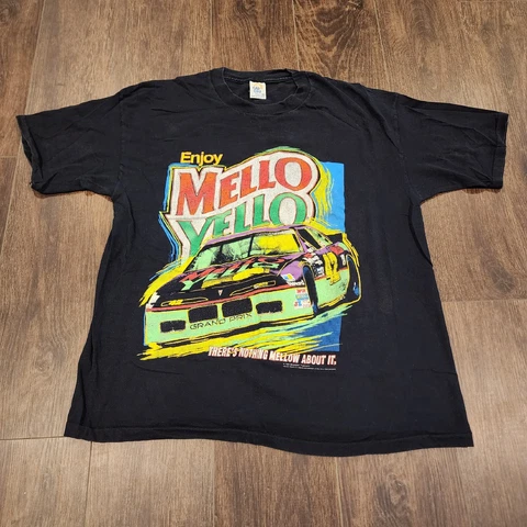 Vtg 1994 NASCAR Kyle Petty #42 Mellow Yellow SS T-Shirt XL AOP Cal Cru VG Black Cover