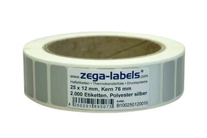 Thermotransfer Etiketten Rolle 25x12mm PET Polyester Folie silber Typenschilder - Bild 1 von 1