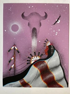 GROVER TOPAUM Kiowa Native American ORIGINAL  PAINTING 2000 MATTED 24" X 20"  - Picture 1 of 5