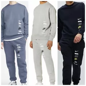 Men's Nike Stacked Fleece Tracksuit Crew Neck Top & Joggers S M L XL XXL - Picture 1 of 19