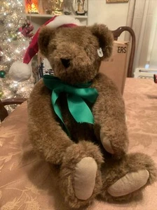 Neu mit Etikett. 1992. Vintage! Vermont Teddy Bear Company Weihnachtsbär Nikolausmütze/Schleife. Beweglich - Bild 1 von 11