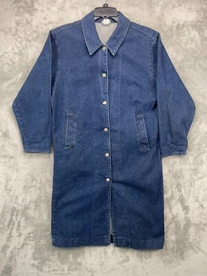 VTG Carlyle Women’s Denim Trench Coat Sz M Blue Long Sleeve Button Up USA Made - Image 1 of 4