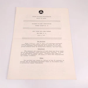 Informe de Accidente Long Island Rail Road #18 1971 Administración Federal de Ferrocarriles - Imagen 1 de 3