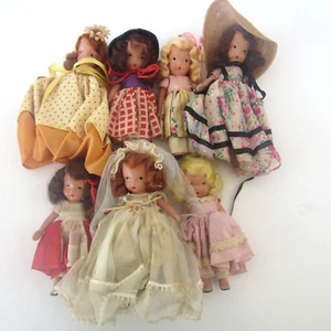 Vintage Lot of 7 Nancy Ann Storybook Dolls Blonds Brunettes Redhead Bisque 5 in - Picture 1 of 21