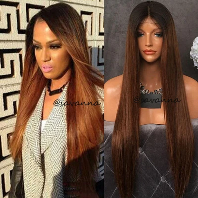 Virgin Brazilian Ombre Full Lace Human Hair Wig Long Straight Lace Front Wigs - Image 1 of 4