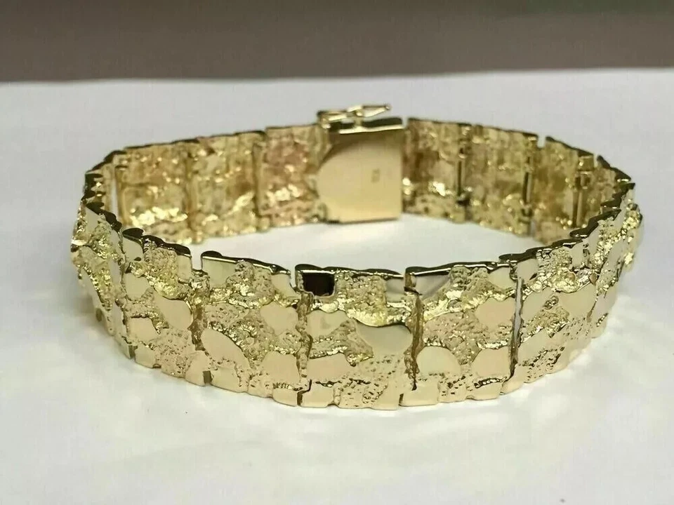 Brazalete pepita adorable hecho a mano con acabado de oro amarillo de 14k para hombre de 8,5" pulgadas Foto 1 de 4