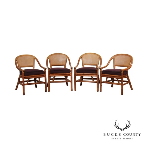 Clark Casual Furniture Vintage Set of Four Bamboo Rattan Armchairs Cover