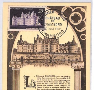 FRANCE 1952 FDC *Chateau de Chambord* MAXI-CARD First Day {samwells-covers}PX302 - Picture 1 of 10