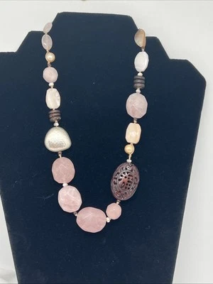 SILPADA Sterling Silver 925 Pink Rose Quartz Palm Wood Silk 19” Necklace - Image 1 of 4