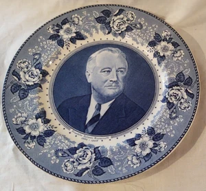 Royal Staffordshire Franklin Delano Roosevelt Gedenktafel 10" blau & weiß - Bild 1 von 3