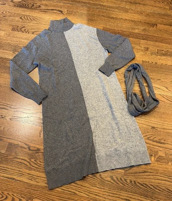 Halston wool/cashmere Two-Tone colorblock Gray Knit sweater Dress, s, euc, belt - Image 1 of 2