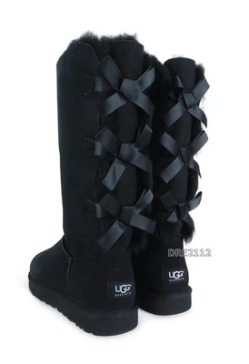 UGG Australia Bailey Bow Tall Triple Black Fur Boots Womens Size 6 *NIB* - Image 1 of 4