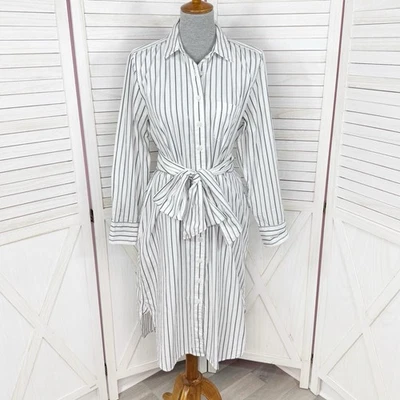 J. Crew Shirt Dress Women 10 White Black Classic Fit Striped Cotton Poplin Belt - Image 1 of 4