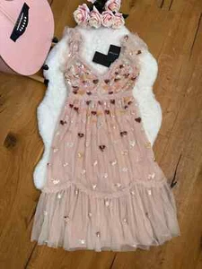 NEEDLE AND THREAD Sequin DRESS Love Heart Tiered Tulle Midi UK 8 EU 36 Pink Rose - Picture 1 of 17