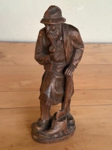 Vintage Wood Carving Man With Axe and pipe Figurine By Dubin Switzerland ? 10” - Picture 1 of 12