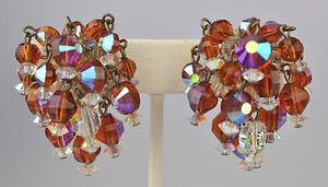 VINTAGE HOBÉ COGNAC FACETTIERTE AURORA BOREALIS AB PERLE CLUSTER OHRHÄNGER CLIP OHRRINGE - Bild 1 von 6