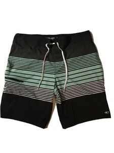 O’Neill Mens board shorts size 36 Striped Black Green Swim Trunks - Picture 1 of 4