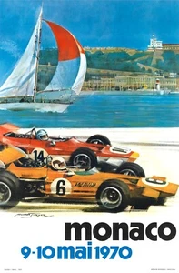 Póster vintage estampado artístico de Ferrari F1 Monaco 1970 Grand Prix Fórmula Uno 22 x 17 pulgadas - Imagen 1 de 3