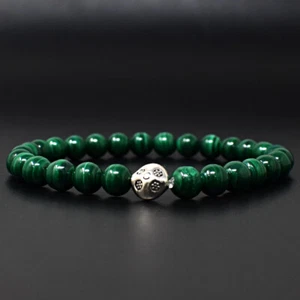 116 Cts Earth Mined Malachite Round Shape Beads Stretchable Bracelet JK-43E286 - Picture 1 of 2