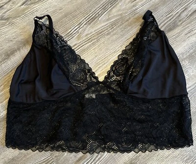 Jessica Simpson Women's Black Roses Lace Spaghetti Straps Longline Bralette L - Image 1 of 4