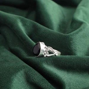 Anillo de plata esterlina 925 piedra de ónix negro banda de promesa chakra raíz EE. UU. todos los tamaños - Imagen 1 de 6