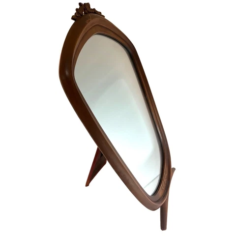 Vintage Make-Up Mirror, Art Nouveau, Wood Carved Flowers, Syroco Ornamental Co Cover