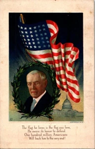 Unpostierte Postkarte Präsident Woodrow Wilson mit 48 Sternen amerikanische Flagge - Bild 1 von 2