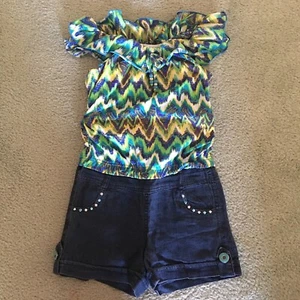 My Michelle Girls Size 10 Denim Shorts Romper - Picture 1 of 8