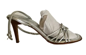 Coach LANIE Strappy SILVER Leather Heels Sandals Buckle Ankle Strap Size 9 B - Picture 1 of 10