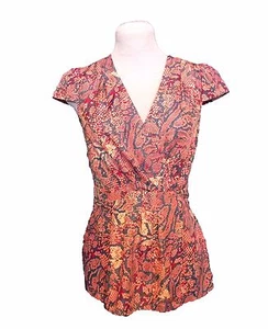 Banana Republic Top Size XS Mutli-color Print Cap Sleeves Wrap Front - Picture 1 of 5