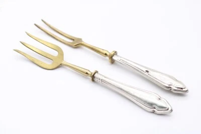 Antikes Vorlegebesteck Gabeln Messing 800er Silber Griff Vintage - Bild 1 von 3