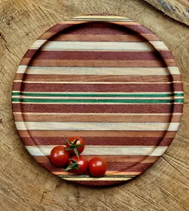 Striped Wood Plate Made With Asorted Woods 8 Inches - Picture 1 of 7
