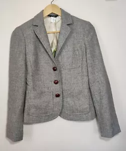 J. Crew Women's Size 2 Schoolboy Gray Tweed Blazer Jacket 100% Wool Wood Buttons - Picture 1 of 3