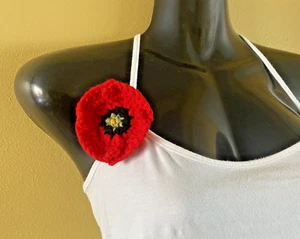 Red Crochet Poppy Pin Handmade - Picture 1 of 6