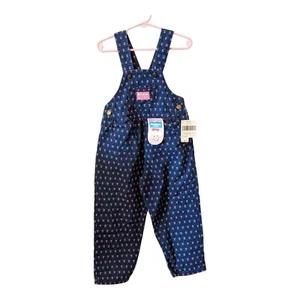 NWT Vtg OshKosh B’Gosh Girls Overalls All Over Pink Embroidered Hearts Size 4T - Picture 1 of 5