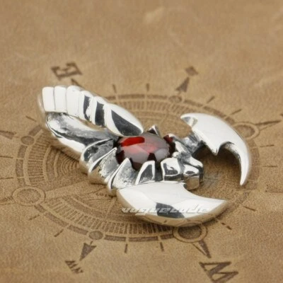 Colgante de plata esterlina 925 circonita roja piedra escorpión motociclista punk joyería 9J004D Foto 1 de 4