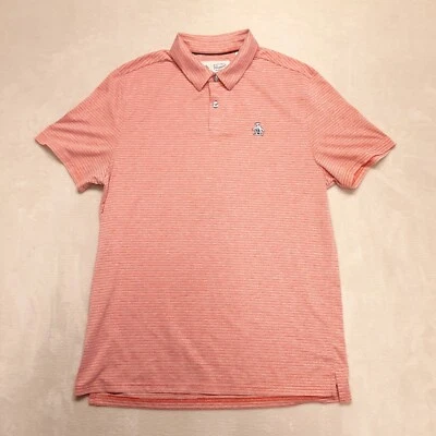 Camisa polo Penguin by Munsingwear para hombre talla mediana/coral a rayas/logotipo Foto 1 de 4