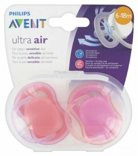 Philips Avent Baby Ultra Air Pacifier 2 Pack 6-18 Months Pink Orange